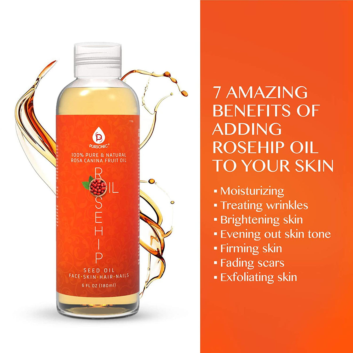 100% Pure & Natural Cold Pressed Premium Rosehip Seed Oil 6 Oz from Pursonic