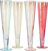 Champagne Flutes, Iridescent Crystal Glass, Holiday Iridescent Champagne Flutes - Set of 4 - 10" Stemmed Champagne Flute Romantic Toasting Colored Glasses, Mimosa Glassware, Weddings - 8 oz Capacity from The Wine Savant