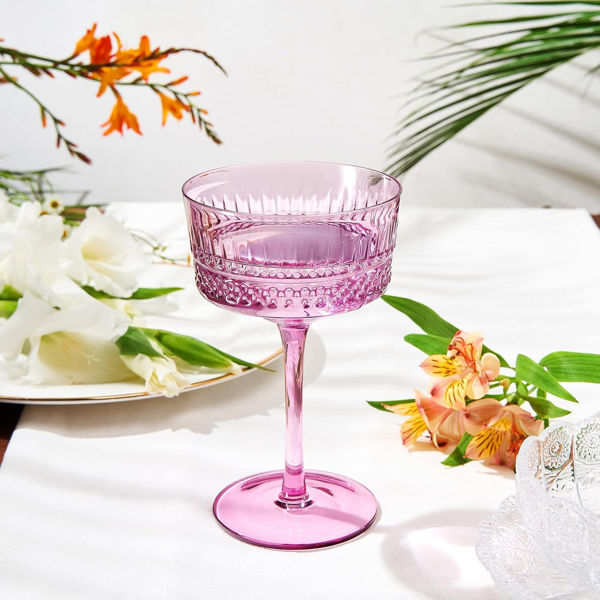 Art Deco Colored Crystal Coupe Glass | Set of 6 | Large 9.6oz Stemmed Glassware from The Wine Savant