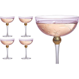 Colored Coupe Art Deco Glasses, Gold | Set of 4 | 8 oz Classic Cocktail Glassware for Champagne, Martini, Manhattan, Sidecar, Crystal Speakeasy Style Goblets Stems (Pink) from The Wine Savant