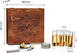 Tequila Shot Glass & Salt Gift Set for Men & Women | Six Agave Shot Glasses, Knife For Limes, One Skull Coaster, One Salt Tin | Skeleton Mahogany Wood Box Package For Tequila, Liquor Lovers from The Wine Savant