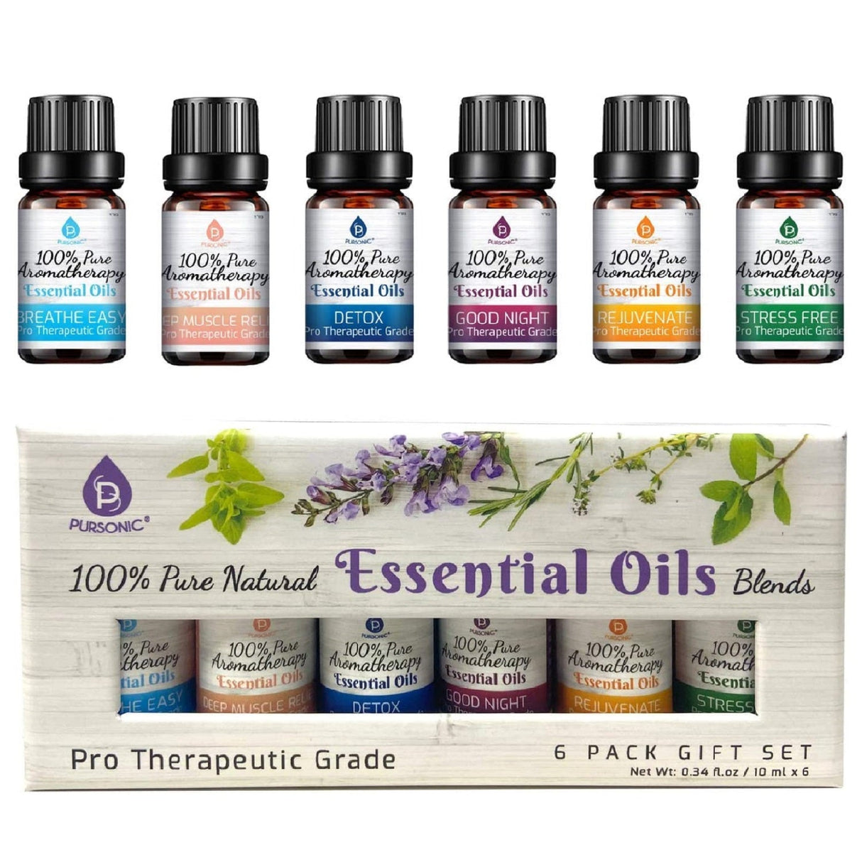6 Pack of 100% Pure Essential Aromatherapy Oils Blends from Pursonic
