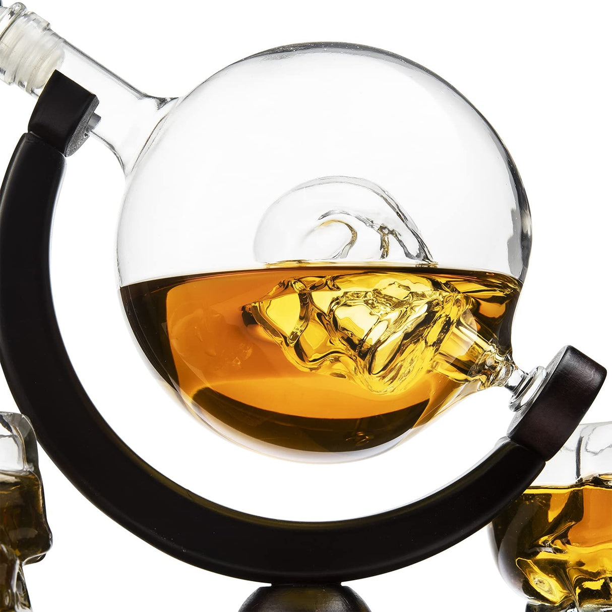 Skull Decanter Set With 2 Skull Shot Glasses - by The Wine Savant - and Beautiful Wooden Base - By Use Skull Head Cup For A Whiskey and Vodka Shot Glass, 850ml Decanter 3 Ounces Shot Glass from The Wine Savant