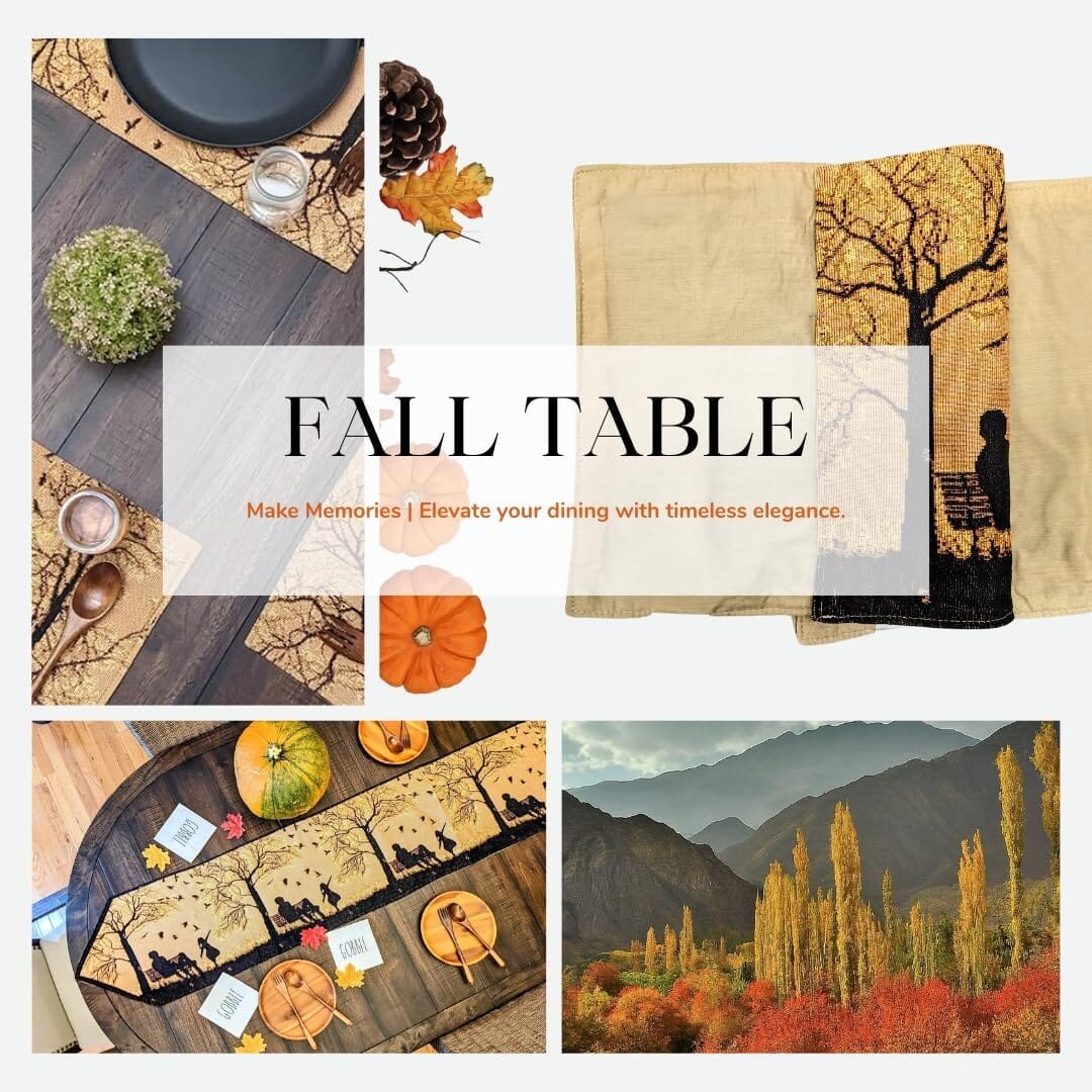 DaDalogy Autumn Birds Family Gathering Woven Tapestry Dining Table Runner (18198) from DaDalogy Bedding Collection