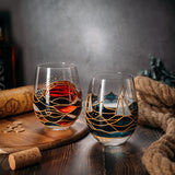 Artisanal Hand Painted Sunrise Glasses, Stemless Set of 2 Wine, Water & Whiskey Glasses - The Wine Savant - Crystal Tumblers - Gift Idea for Her, Him, Birthday, Housewarming - Large Goblets (18.5 OZ) from The Wine Savant