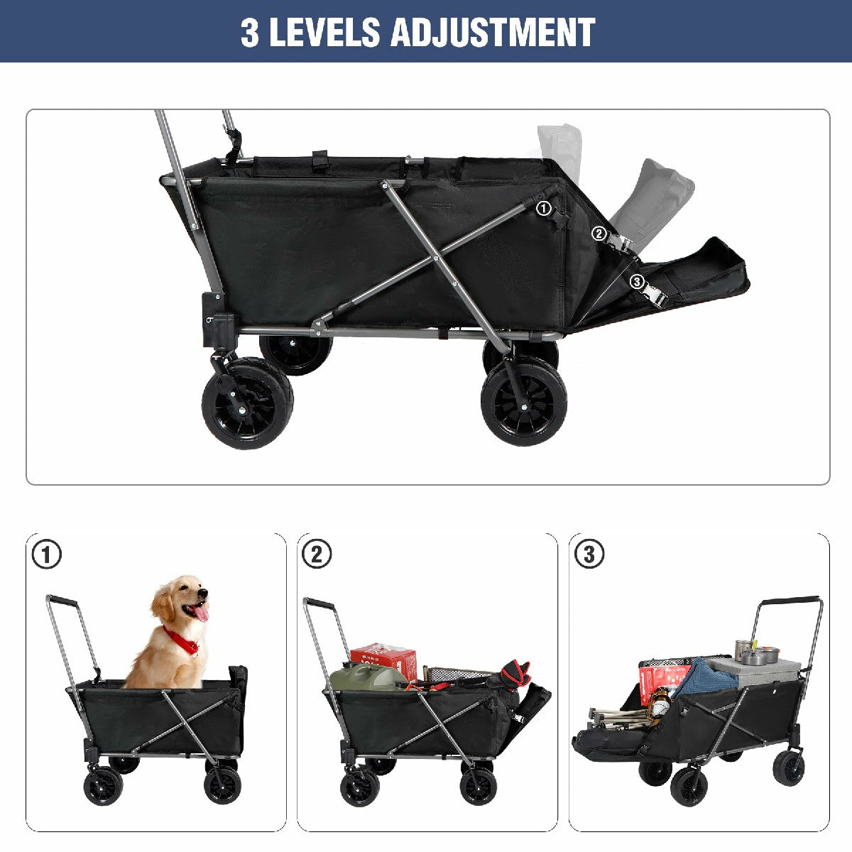 Folding Dog Wagon Cart with Extendable Rear End Heavy Duty From Redcamp