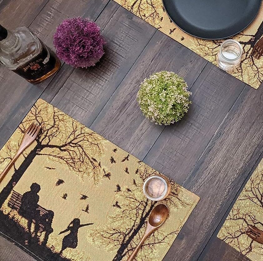 DaDalogy Autumn Birds Family Gathering Woven Tapestry Dining Table Runner (18198) from DaDalogy Bedding Collection