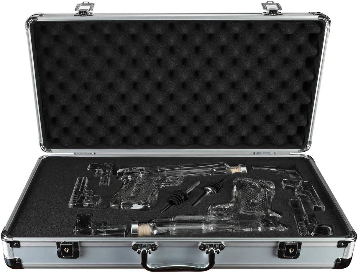 Pistol Whiskey Gun Decanter & Pistol Shot Glasses Set - Comes with A large Carrying Case - Drinking Party Accessories, Great Gift from The Wine Savant