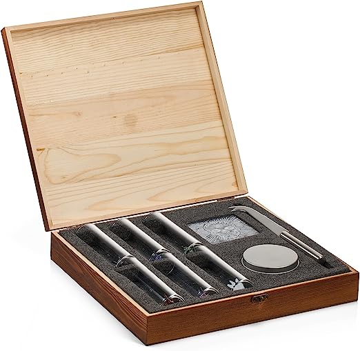Tequila Shot Glass & Salt Gift Set for Men & Women | Six Agave Shot Glasses, Knife For Limes, One Skull Coaster, One Salt Tin | Skeleton Mahogany Wood Box Package For Tequila, Liquor Lovers from The Wine Savant