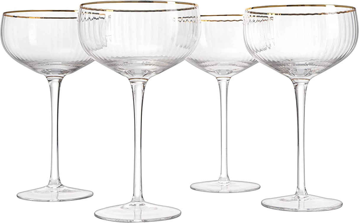 Coupe Cocktail Glasses 7 oz, Set of 4 Classic Manhattan Glasses For Cocktails, Libbey Champagne Coupe, Classic Coupe Glasses with Gold Rim, Crystal with Stems Wine Savant from The Wine Savant