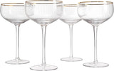 Coupe Cocktail Glasses 7 oz, Set of 4 Classic Manhattan Glasses For Cocktails, Libbey Champagne Coupe, Classic Coupe Glasses with Gold Rim, Crystal with Stems Wine Savant from The Wine Savant