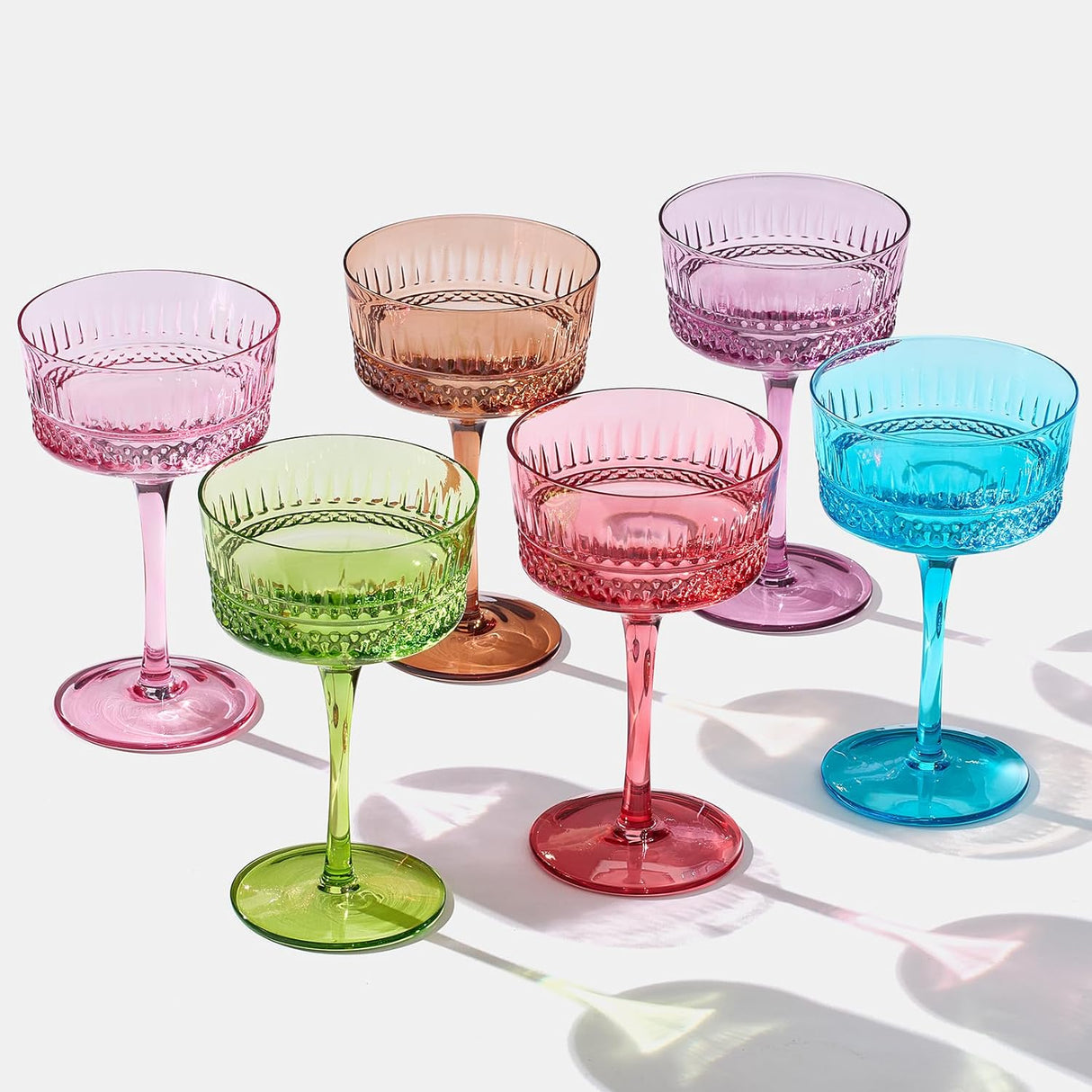 Art Deco Colored Crystal Coupe Glass | Set of 6 | Large 9.6oz Stemmed Glassware from The Wine Savant