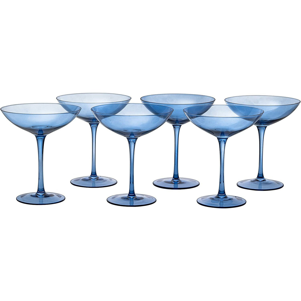 Cobalt Blue Colored Champagne Coupe Glasses 12oz Set of 6 by The Wine Savant - Toasting Glasses, Wedding Party Champagne Cocktail Blue Champagne Colored Glasses Prosecco, Mimosa, Home Bar Glassware from The Wine Savant