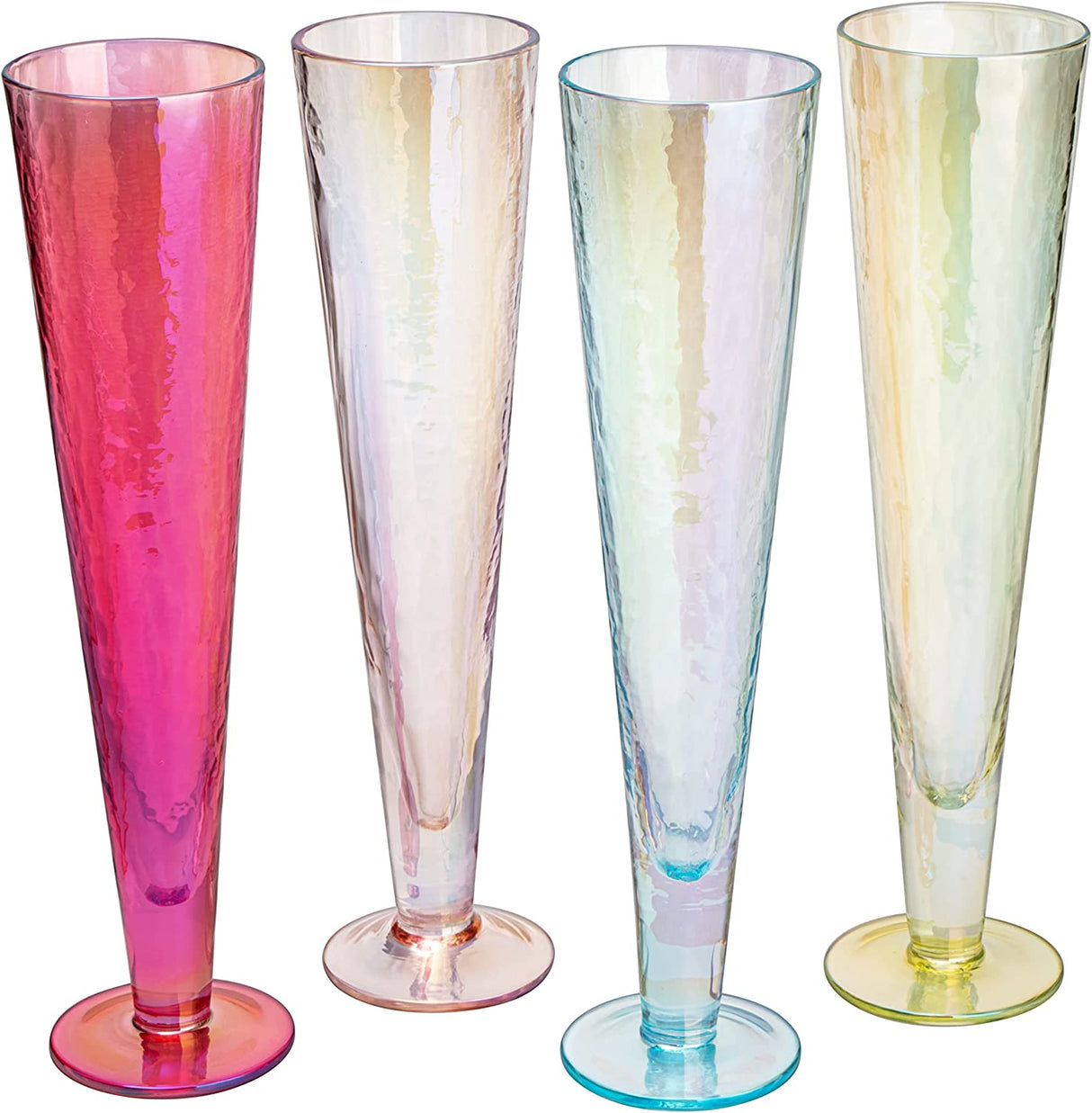 Champagne Flutes, Iridescent Crystal Glass, Holiday Iridescent Champagne Flutes - Set of 4 - 10" Stemmed Champagne Flute Romantic Toasting Colored Glasses, Mimosa Glassware, Weddings - 8 oz Capacity from The Wine Savant