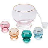Colorful 1.7 Gallon Punch Bowl with 4 10oz Glasses Set with Ladle Gift For Mothers Day, Her, Wife, Mom, Friend - Colored Set Margarita, Cocktails, Juice, Punch Drink bowl for Parties, Weddings from The Wine Savant