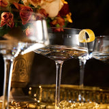 Luxury Martini Glass Set of 4 | 10oz | Crystal Luxury Martini with Silver Spoon, Premium Hand-Blown | Classic Cocktail & Champagne Clear Coupes For Manhattan, Cosmopolitan, Sidecar, Speakeasy Goblets from The Wine Savant
