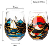 Artisanal Hand Painted Sunrise Glasses, Stemless Set of 2 Wine, Water & Whiskey Glasses - The Wine Savant - Crystal Tumblers - Gift Idea for Her, Him, Birthday, Housewarming - Large Goblets (18.5 OZ) from The Wine Savant