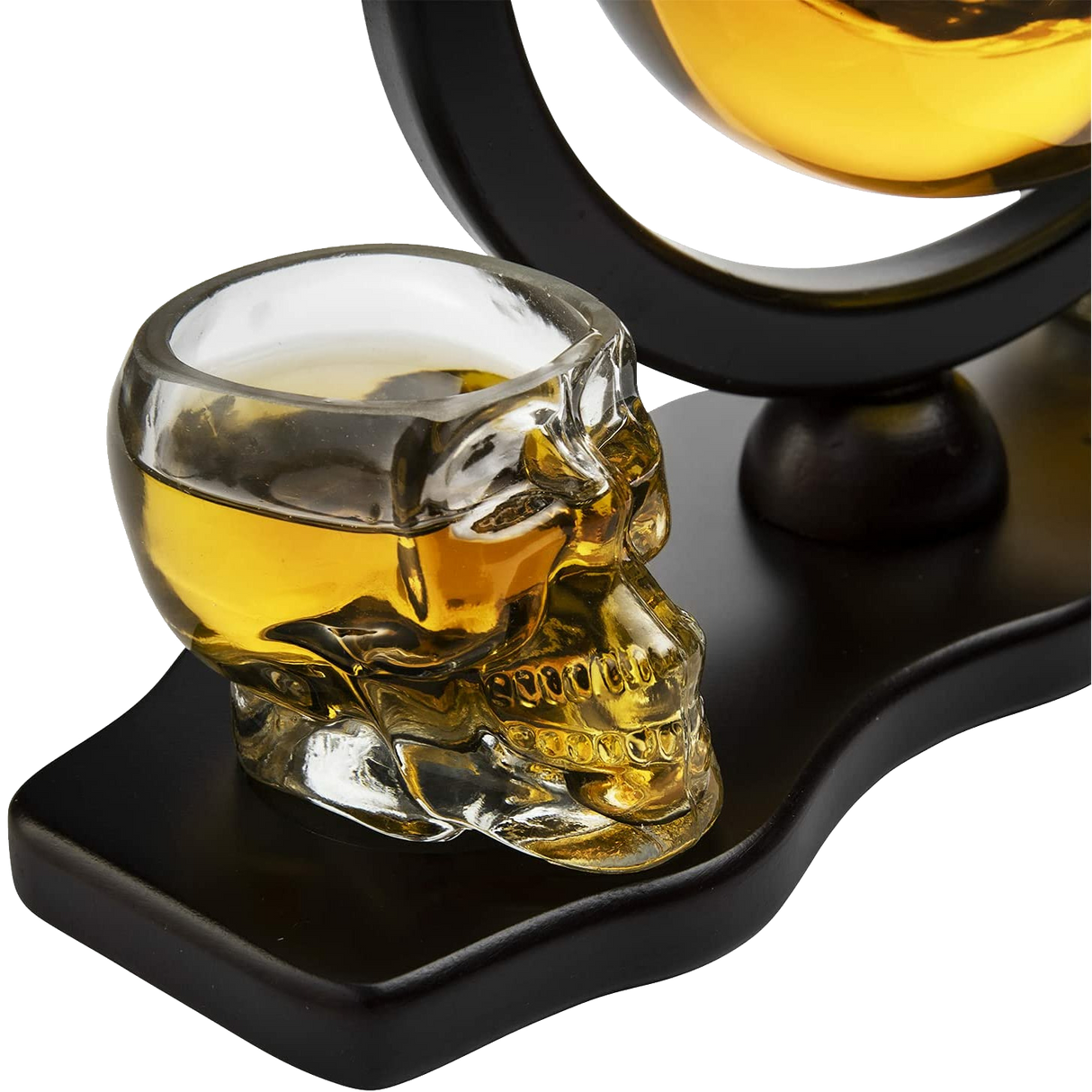 Skull Decanter Set With 2 Skull Shot Glasses - by The Wine Savant - and Beautiful Wooden Base - By Use Skull Head Cup For A Whiskey and Vodka Shot Glass, 850ml Decanter 3 Ounces Shot Glass from The Wine Savant