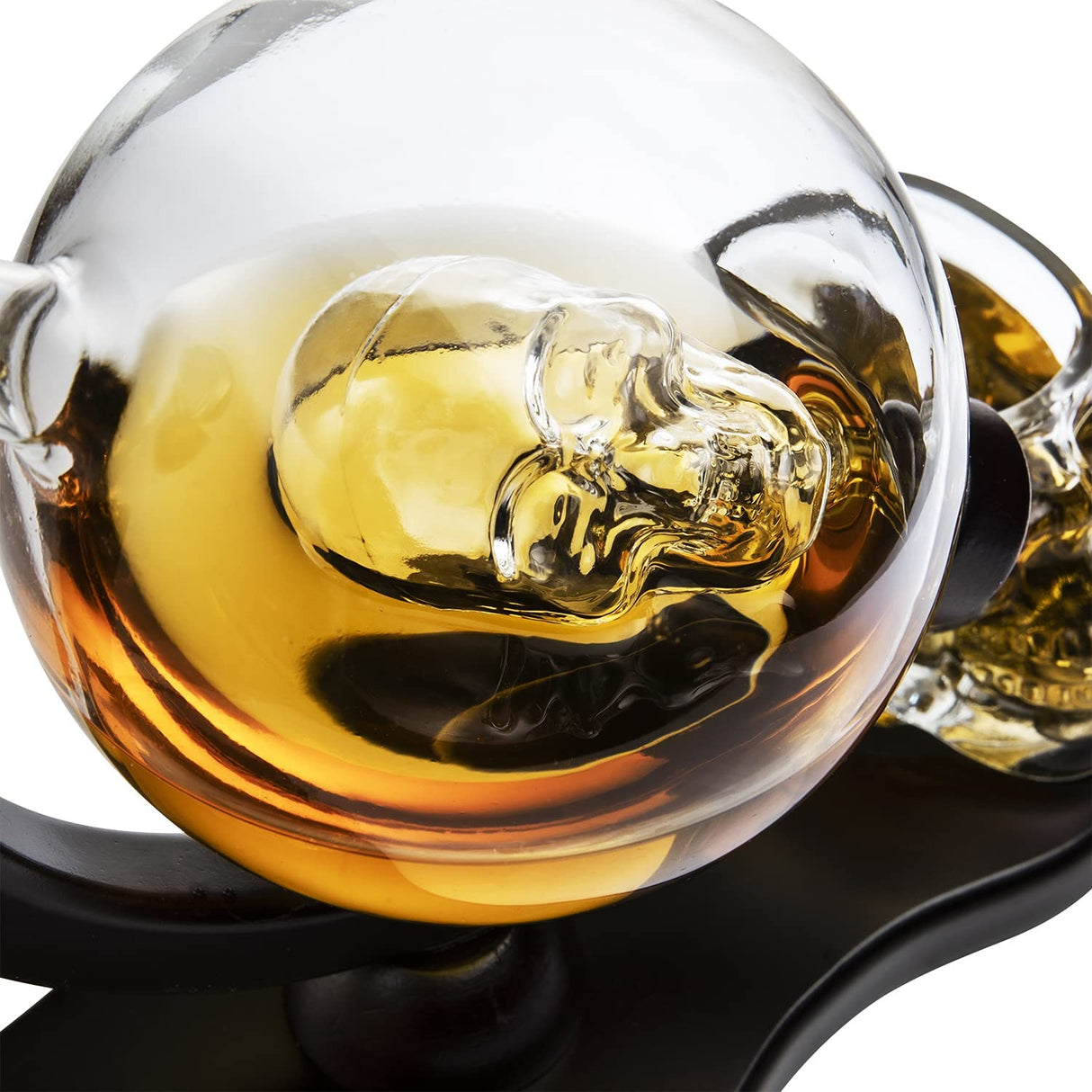 Skull Decanter Set With 2 Skull Shot Glasses - by The Wine Savant - and Beautiful Wooden Base - By Use Skull Head Cup For A Whiskey and Vodka Shot Glass, 850ml Decanter 3 Ounces Shot Glass from The Wine Savant