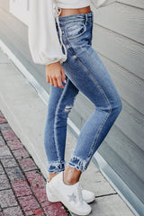 Macie Distressed Frayed Ankle Skinny Jeans From Threaded Pear