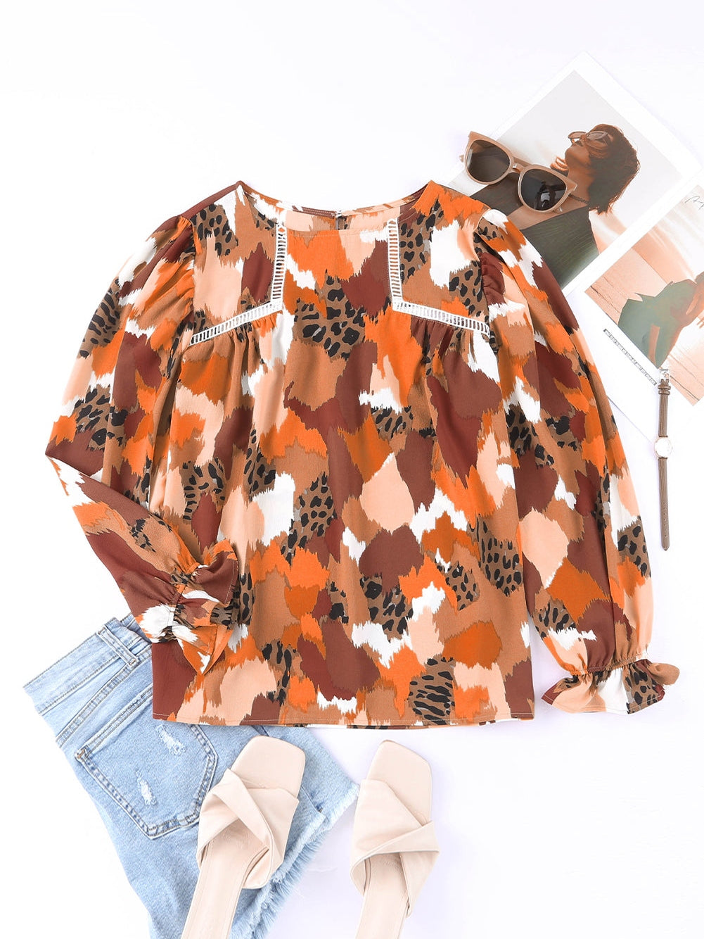 Abstract Leopard Print Puffy Sleeve Blouse from MsDressly