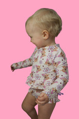 BLOSSOMIN’ BUTTERFLY DREAM 2-PIECE RASH GUARD RUFFLE SWIM SUIT from DREAM BIG LITTLE CO