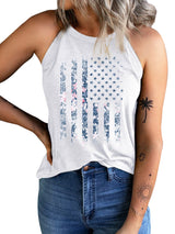 American Flag Floral Print Halter Tank Top From MsDressly