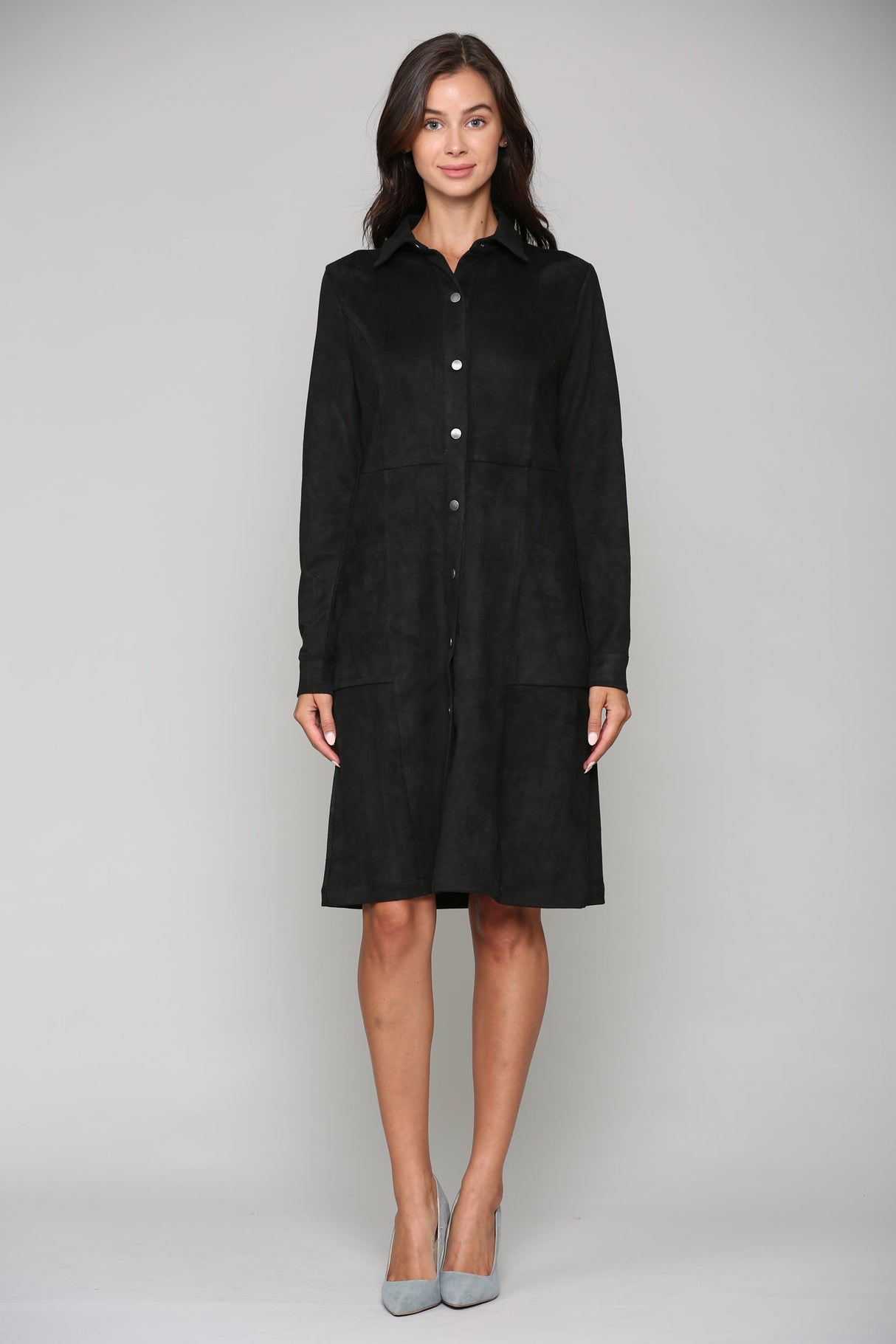 Anne Stretch Suede Shirt Dress from Joh Apparel