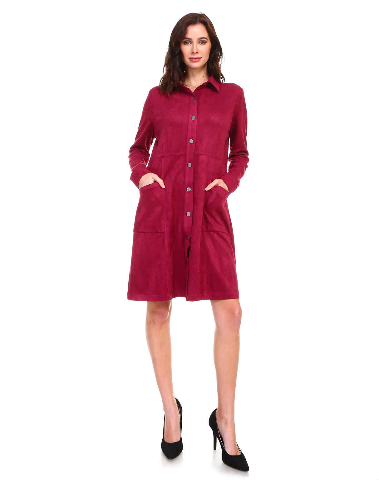 Anne Stretch Suede Shirt Dress from Joh Apparel