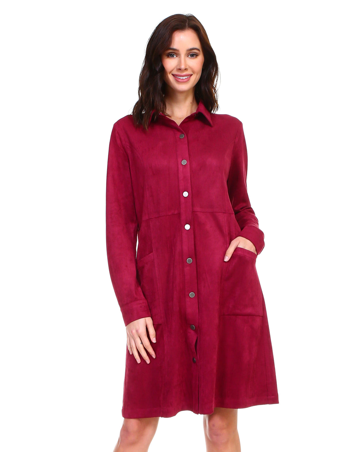 Anne Stretch Suede Shirt Dress from Joh Apparel