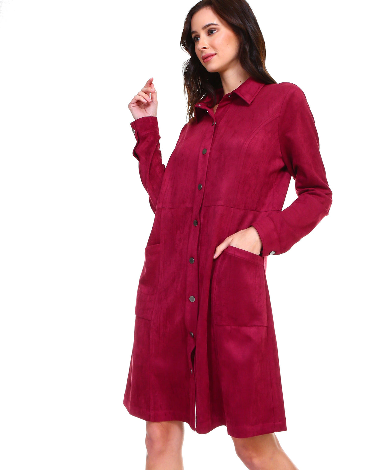 Anne Stretch Suede Shirt Dress from Joh Apparel
