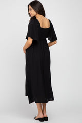 Black Front Tie Ruffle Sleeve Maternity Midi Dress from PinkBlush
