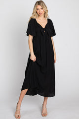 Black Front Tie Ruffle Sleeve Maternity Midi Dress from PinkBlush