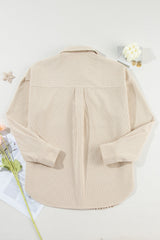 Beige Corduroy Shirt Jacket with Houndstooth Panel from MsDressly