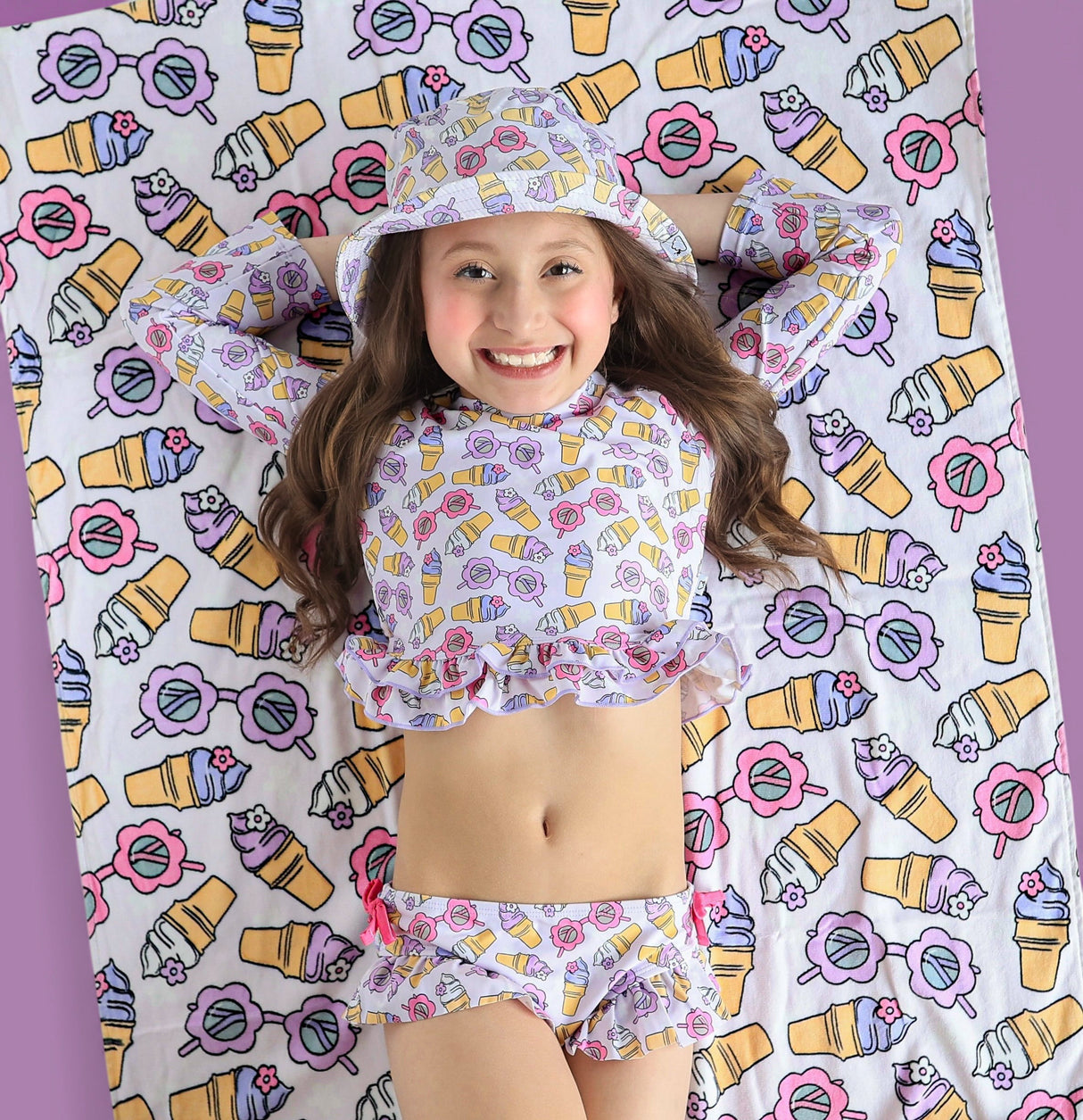 SWEET SUMMER DREAM RASH GUARD RUFFLE TWO-PIECE SWIM SUIT from DREAM BIG LITTLE CO