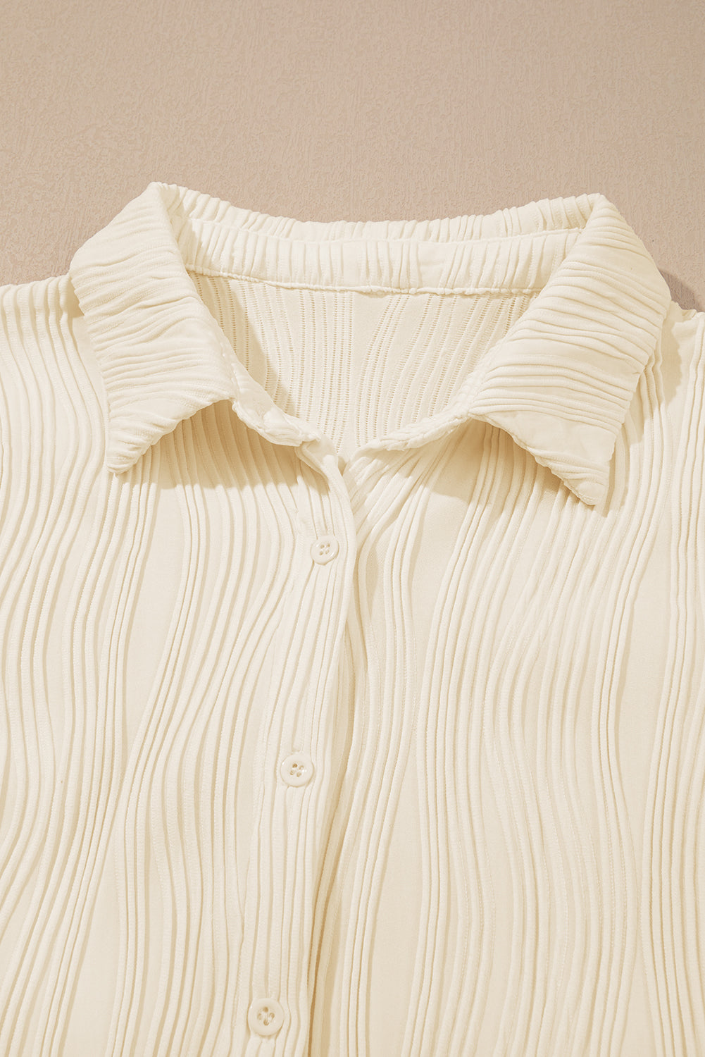 Apricot Solid Textured Buttoned Turn Down Collar Shirt from MsDressly