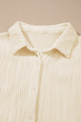 Apricot Solid Textured Buttoned Turn Down Collar Shirt from MsDressly