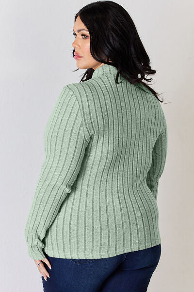 Basic Bae Full Size Ribbed Mock Neck Long Sleeve T-Shirt from Enfance-Heureuse