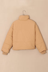 Brown Zip Up Pocketed Puffer Coat From MsDressly