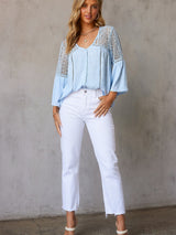 3/4 Sleeve Crochet Blouse in Light Blue from MsDressly