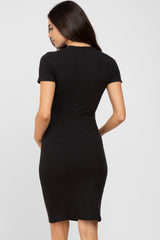 Black Ribbed Fitted Maternity Dress from PinkBlush