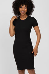 Black Ribbed Fitted Maternity Dress from PinkBlush