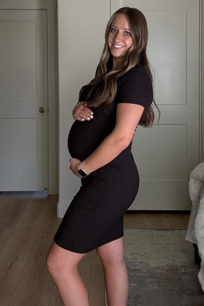 Black Ribbed Fitted Maternity Dress from PinkBlush