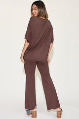 Basic Bae Full Size Bamboo Drop Shoulder T-Shirt and Flare Pants Set from Enfance-Heureuse