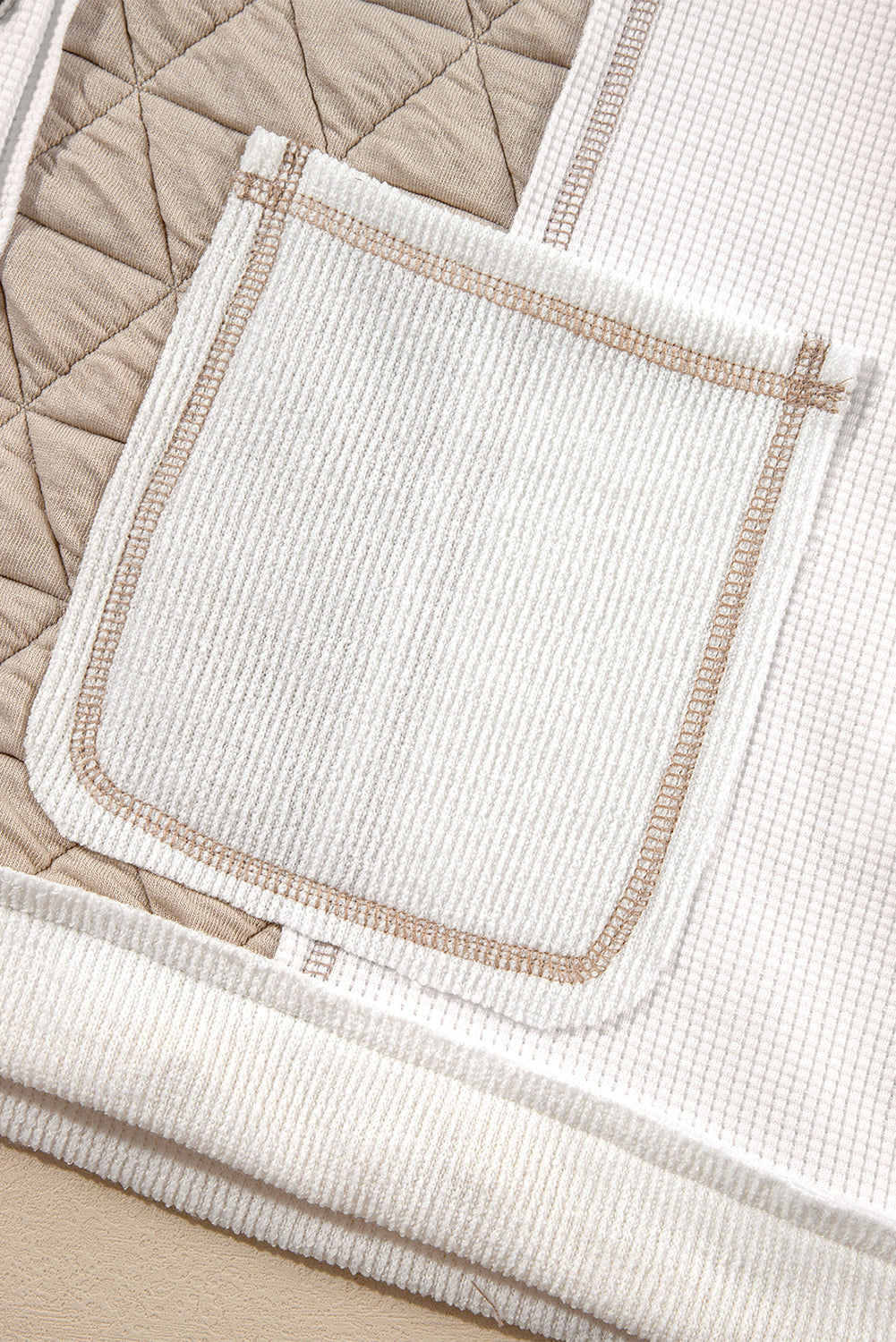 Beige Quilted Textured Patchwork Loose Fit Hooded Jacket from MsDressly