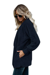 Blue Soft Fleece Hooded Open Front Coat From MsDressly