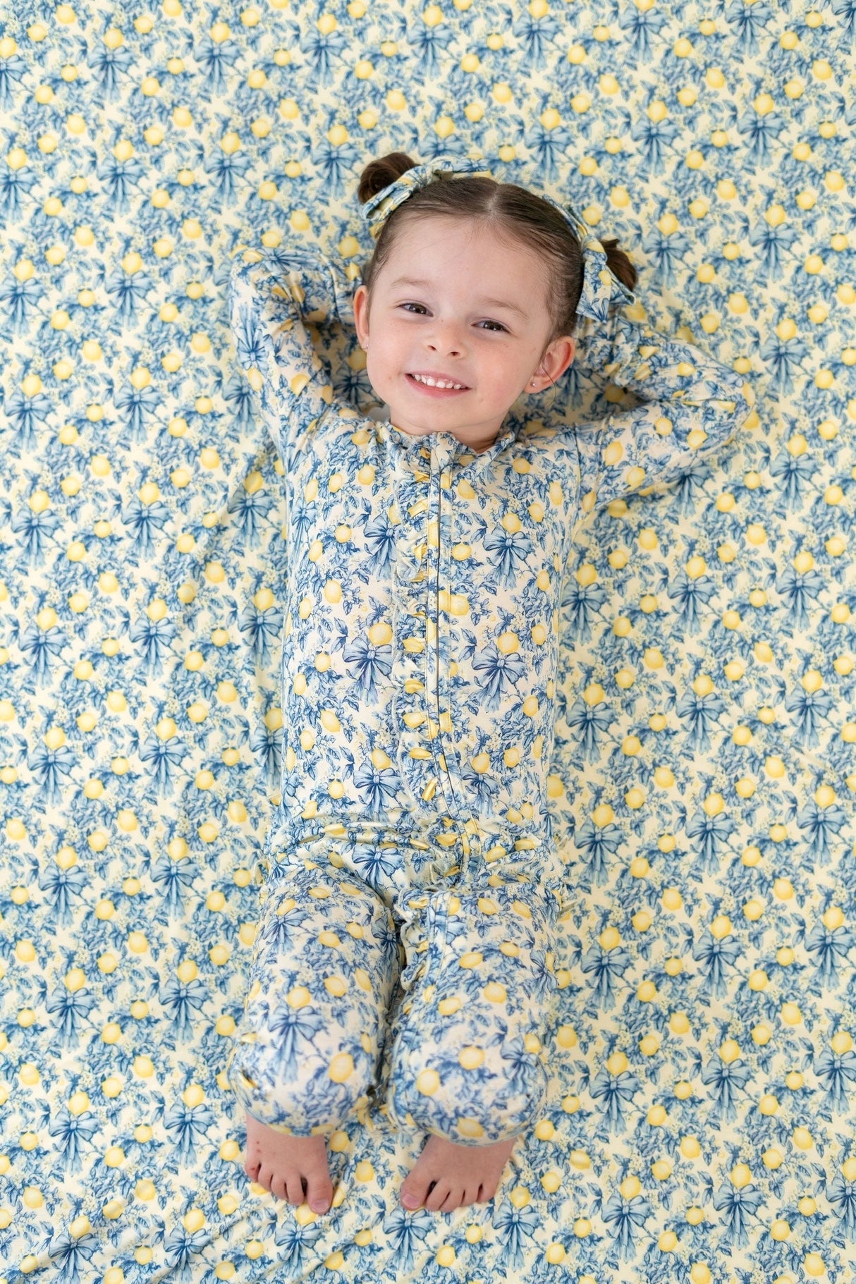VINTAGE CITRUS TOILE DREAM RUFFLE ROMPER from DREAM BIG LITTLE CO