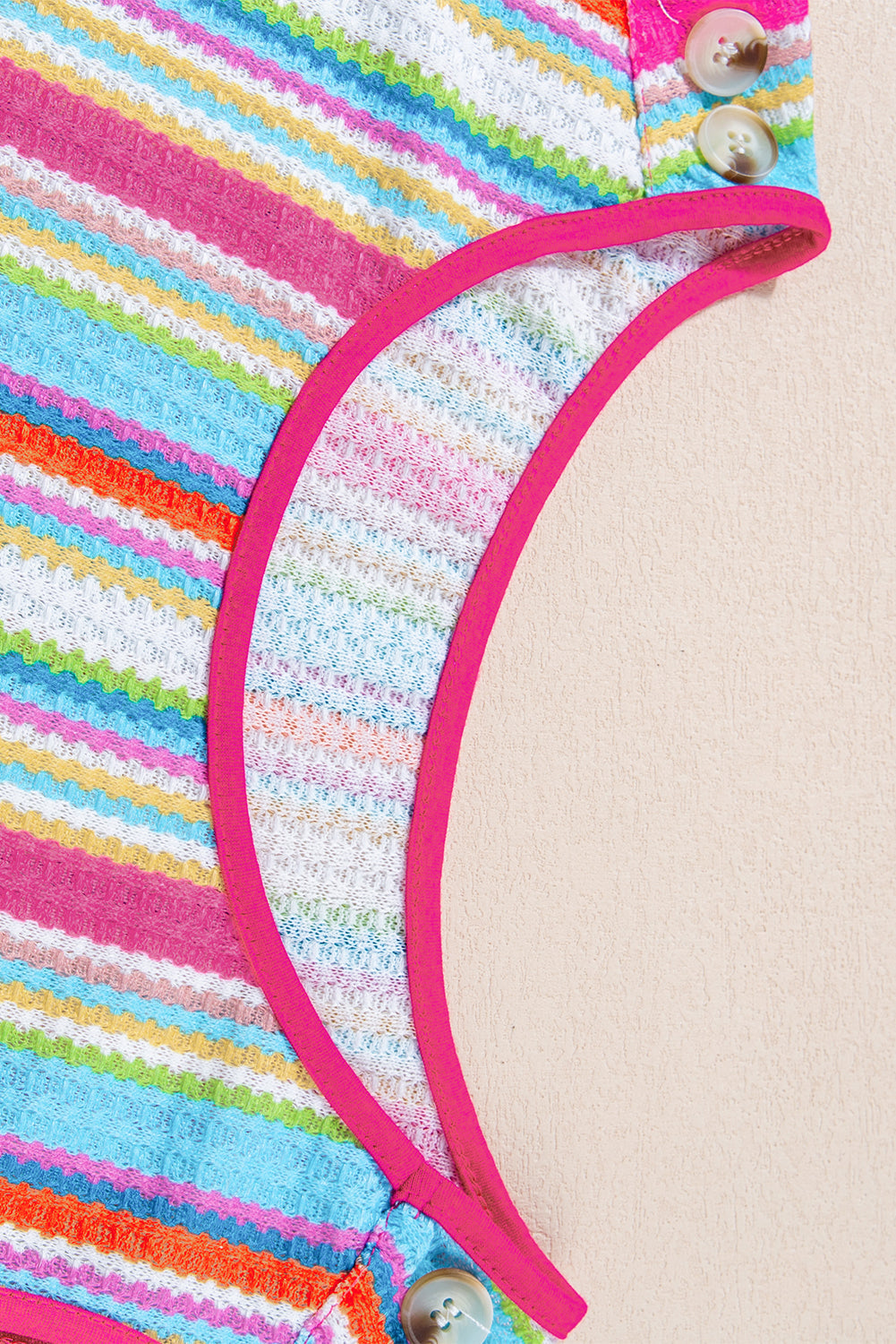 Kenna Stripe Rainbow Eyelet Knit Button Decor Tank Top From Threaded Pear