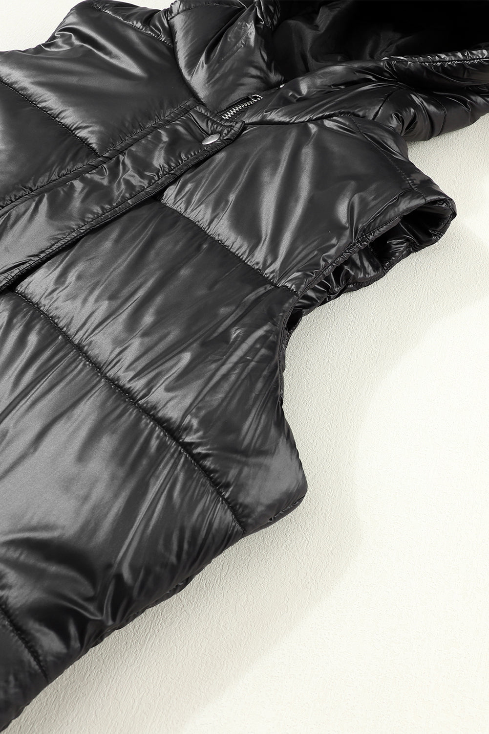 Black Hooded Long Quilted Vest Coat From MsDressly