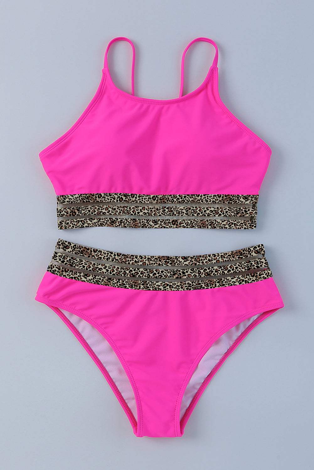Edith Leopard Mesh Trim 2pcs Bikini Swimsuit from Threaded Pear